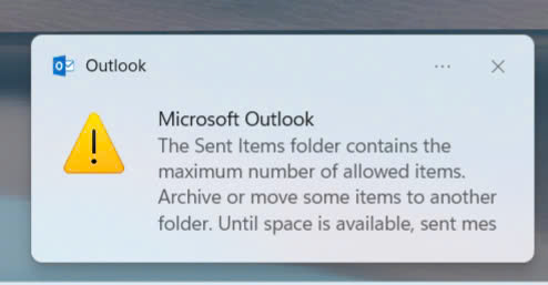 Lỗi “The Sent Items folder contains the maximum number of allowed items…” trong Outlook